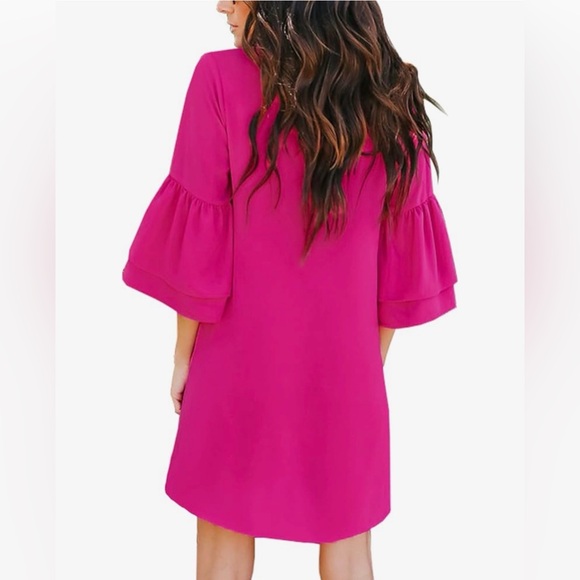 NEW BELONGSCI 3/4 Bell Sleeve Casual V-Neck Shift Dress Mini Dress XL - Picture 2 of 11